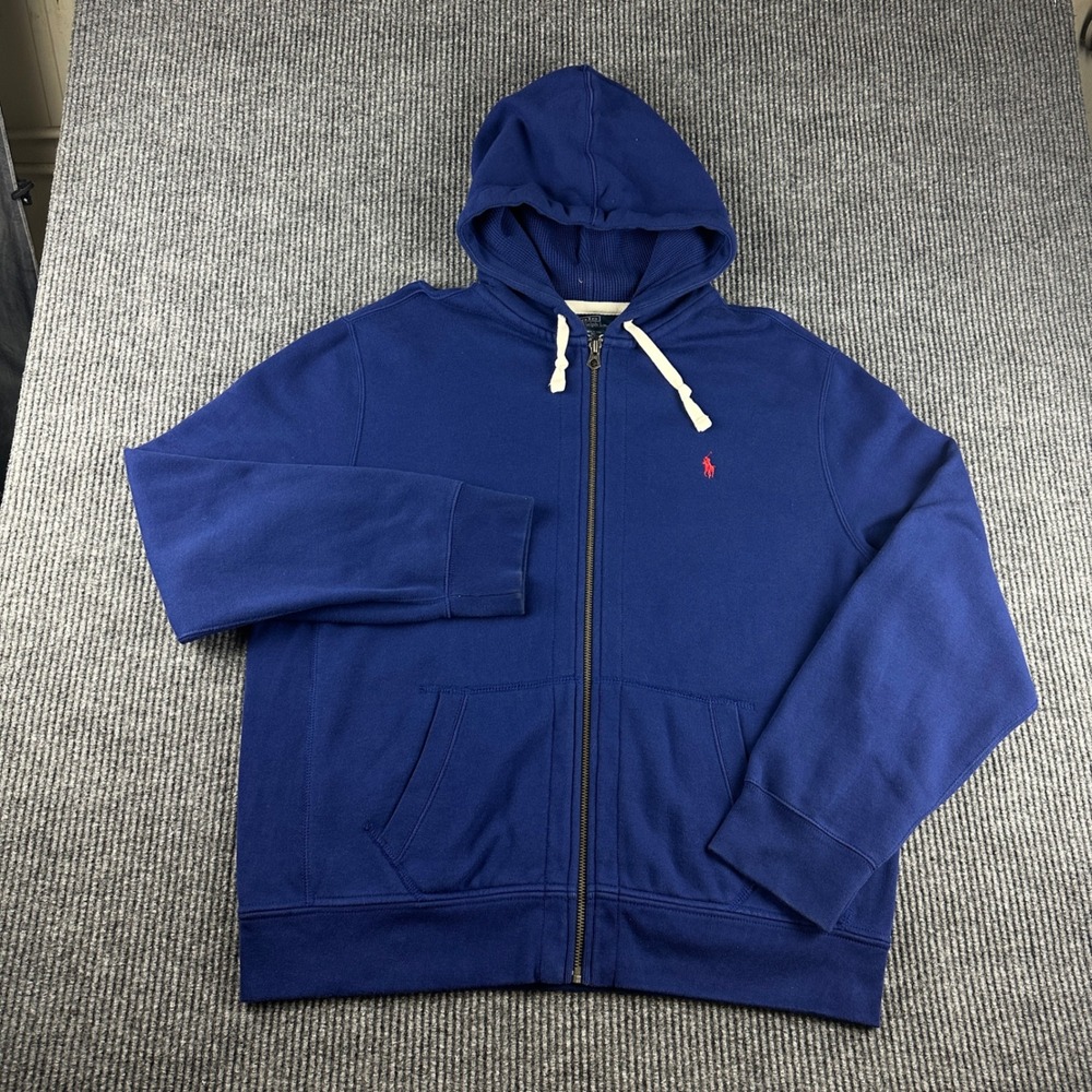 Polo Ralph Lauren Mens XXL Blue Full Zip Hoodie Red Pony Fleece Sweatshirt 2314 - Picture 2 of 8
